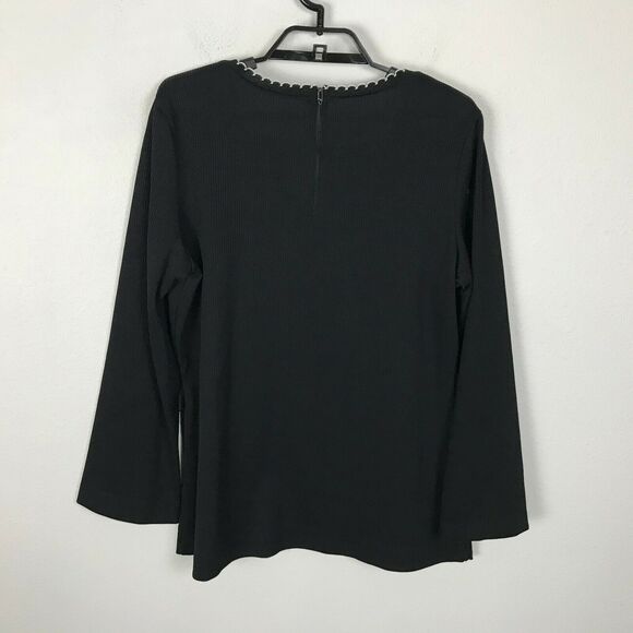 Vintage 1970s Knit Blouse Square Scalloped Neckline Black Long Sleeve Size L - Picture 5 of 5